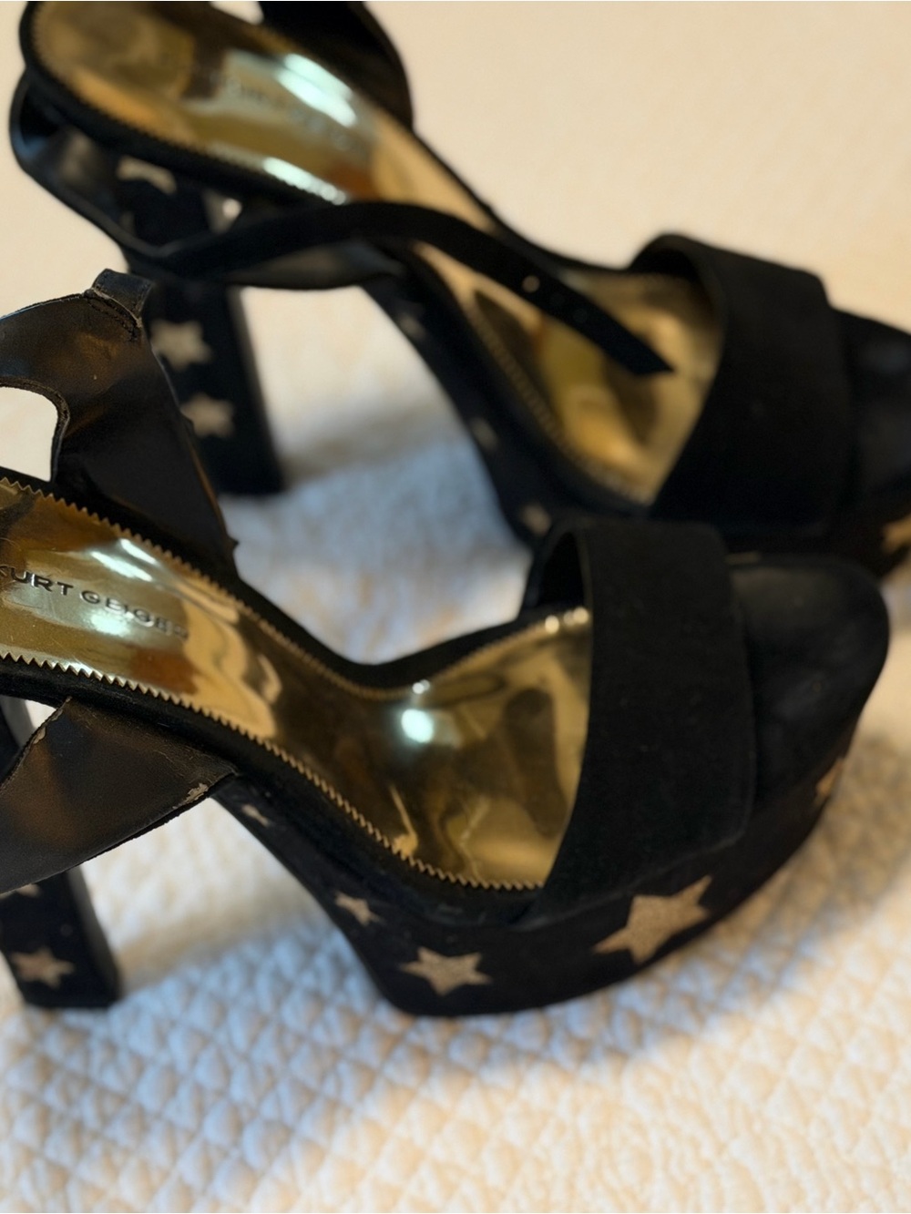 Kurt Geiger Black Platform Star-Print Block Heels